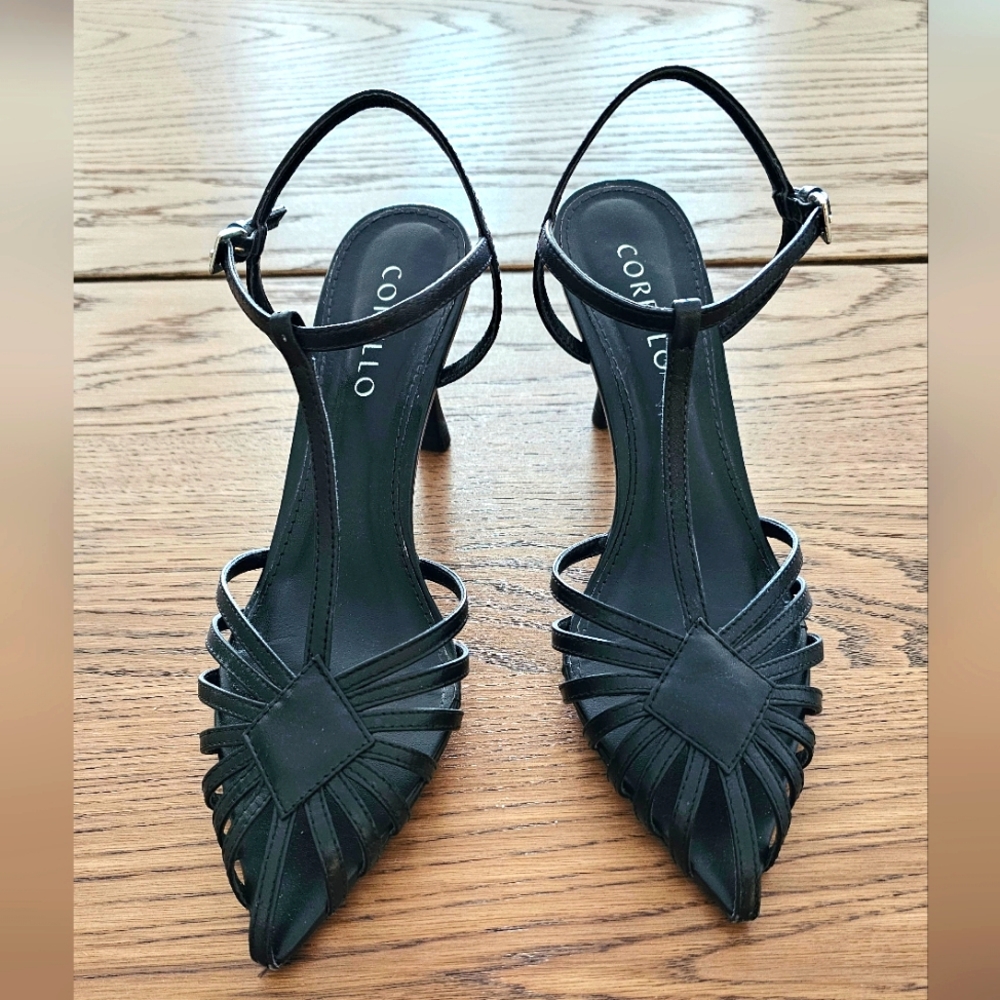 Corello Black Strappy Sandals - Size 36 BR (US Size 7), 3-inch Heels